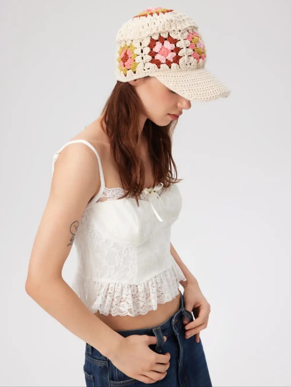 Cider Floral Crochet Baseball Cap